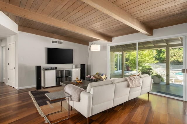 5309 N Parrish Way, Fresno, CA 93711 - living room with wooden ceiling, dark wood-style flooring, and baseboards
