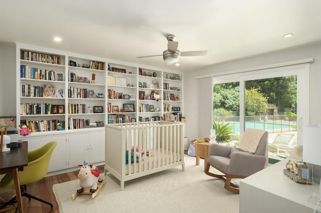 5309 N Parrish Way, Fresno, CA 93711 - bedroom featuring access to outside, recessed lighting, and a ceiling fan