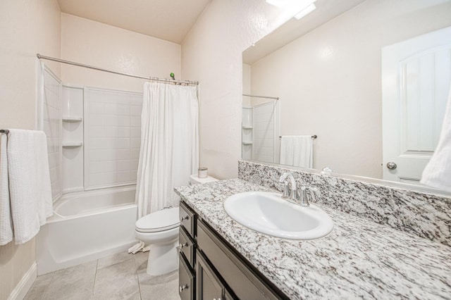574 Expedition Way, Madera, CA 93636 - bathroom with vanity, toilet, shower / bath combo with shower curtain, and tile patterned flooring
