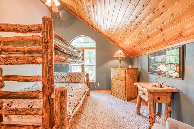 42010 Granite Ledge Ln, Shaver Lake, CA 93664 - bedroom featuring vaulted ceiling, carpet flooring, and wood ceiling