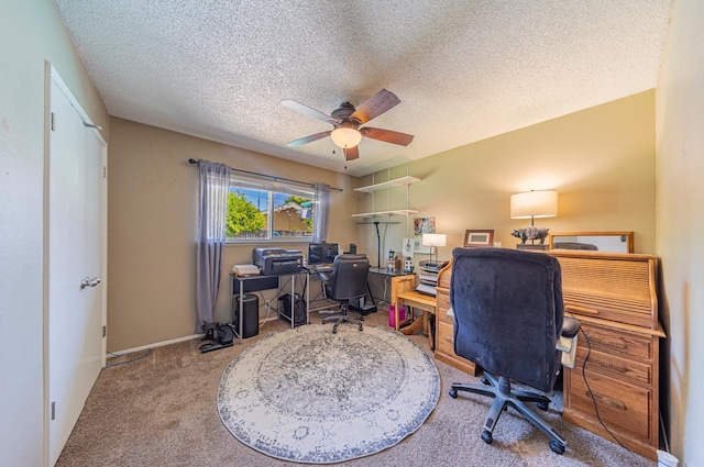 1096 Twain Ave W, Fresno, CA 93711 - carpeted home office featuring a ceiling fan, a textured ceiling, and baseboards