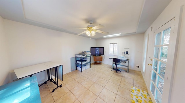33491 Rd 233, North Fork, CA 93643 - office area with plenty of natural light, ceiling fan, and light tile patterned flooring