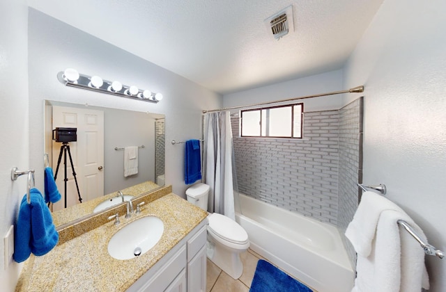 33491 Rd 233, North Fork, CA 93643 - bathroom with toilet, vanity, shower / bath combo with shower curtain, and tile patterned floors