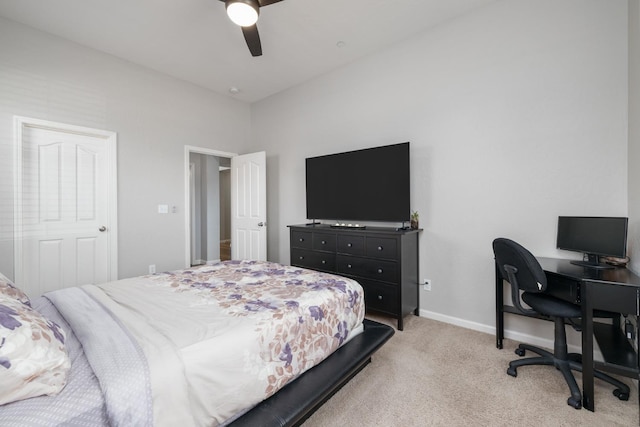 3771 Wrenwood Ave, Clovis, CA 93619 - bedroom featuring light carpet, a desk, baseboards, and a ceiling fan
