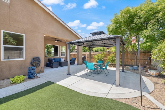 3771 Wrenwood Ave, Clovis, CA 93619 - view of patio / terrace with a gazebo, outdoor lounge area, and a ceiling fan