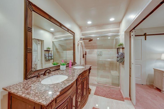 35859 Rd 222, Wishon, CA 93669 - full bathroom featuring double vanity, a stall shower, and recessed lighting