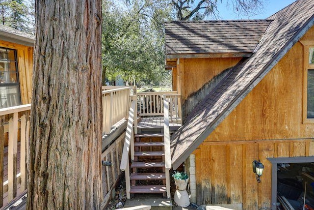 35859 Rd 222, Wishon, CA 93669 - view of exterior entry with a shingled roof and a wooden deck