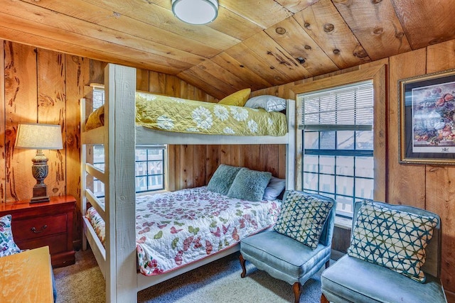 35859 Rd 222, Wishon, CA 93669 - bedroom with carpet floors, wooden walls, lofted ceiling, and wood ceiling