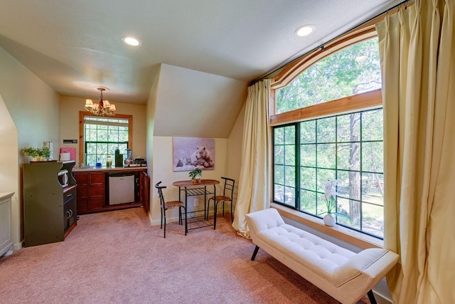 35859 Rd 222, Wishon, CA 93669 - living area with a chandelier, plenty of natural light, light carpet, recessed lighting, and baseboards