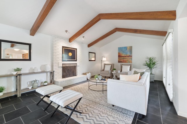 3244 W Fremont Ave, Fresno, CA 93711 - tiled living room with a brick fireplace