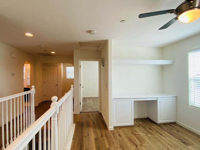 1507 N Strada Way, Clovis, CA 93619 - hallway featuring an upstairs landing, light wood-style floors, recessed lighting, an office area, and baseboards