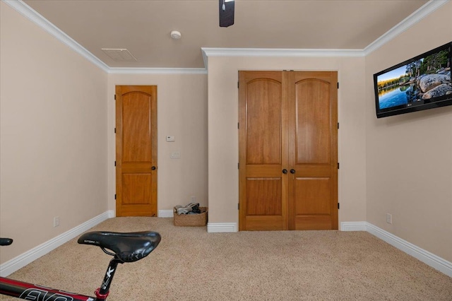 2707 W Menlo Ave, Fresno, CA 93711 - exercise area featuring crown molding and carpet floors