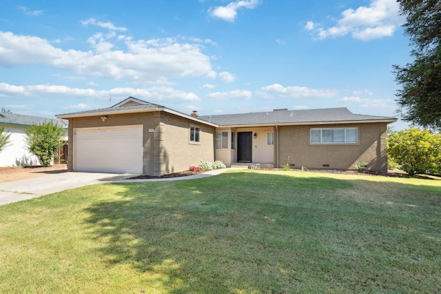 1583 San Gabriel Ave, Clovis, CA 93611 - ranch-style home featuring driveway, an attached garage, a front lawn, and stucco siding