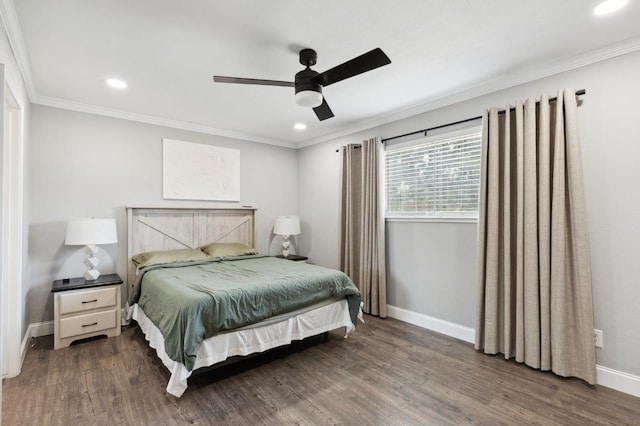 1583 San Gabriel Ave, Clovis, CA 93611 - bedroom featuring crown molding, baseboards, wood finished floors, and recessed lighting