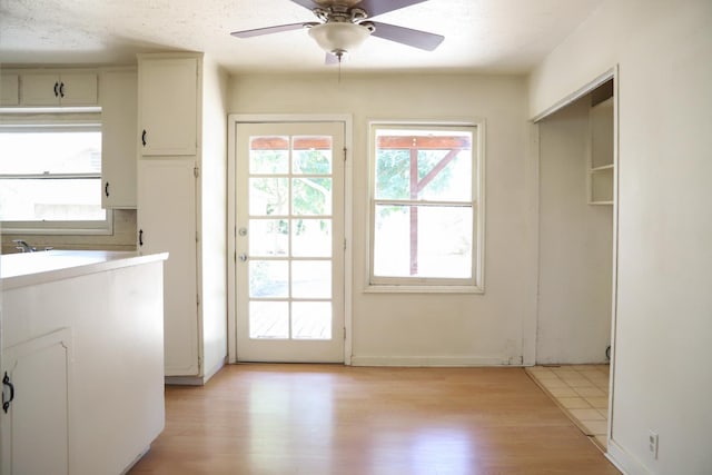 1020 E Saginaw Way, Fresno, CA 93704 - doorway to outside featuring light wood-style flooring and a ceiling fan