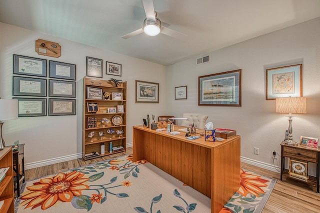 6772 N Wembley Dr, Fresno, CA 93711 - office space featuring light wood finished floors, ceiling fan, and baseboards