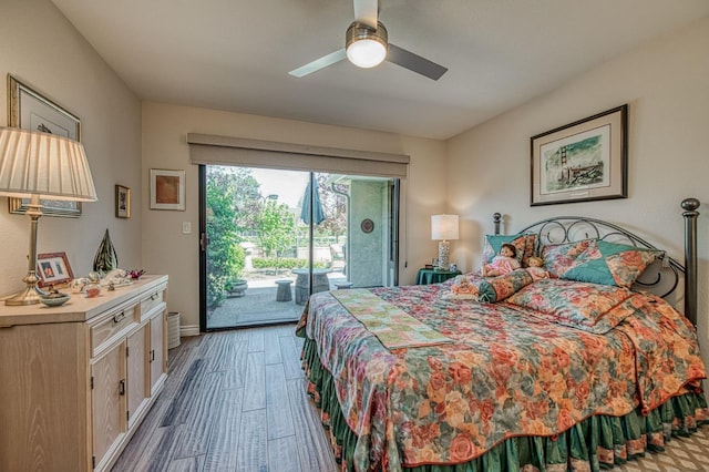 6772 N Wembley Dr, Fresno, CA 93711 - bedroom featuring access to outside, wood finished floors, baseboards, and ceiling fan