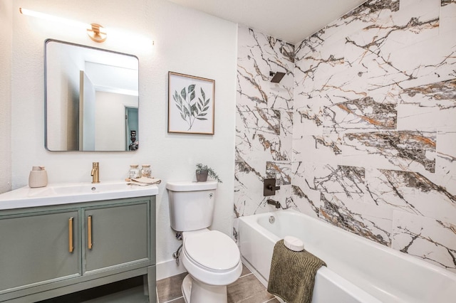 17367 Camden Dr, Madera, CA 93638 - full bath featuring toilet, vanity, and washtub / shower combination