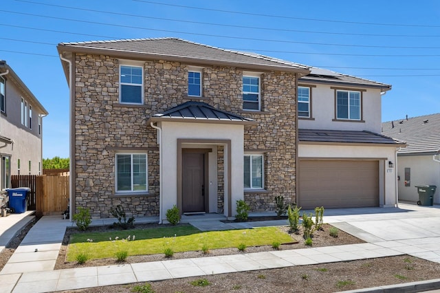 2054 N Laverne Ave, Fresno, CA 93727 - traditional-style house featuring stone siding, concrete driveway, stucco siding, and an attached garage