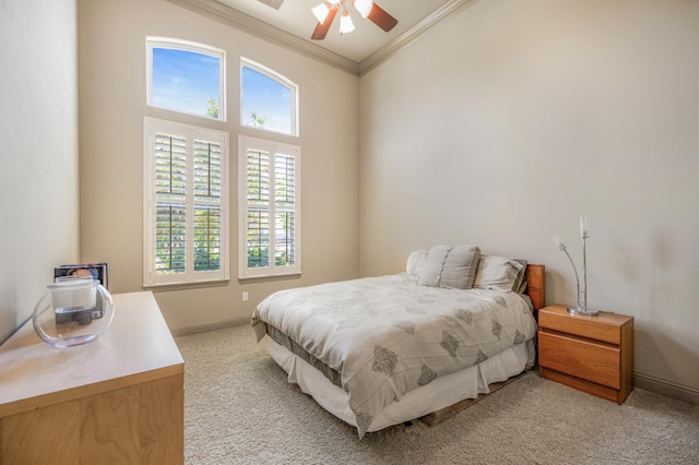 2136 E Royal Dornoch Ave, Fresno, CA 93730 - bedroom with crown molding, light carpet, baseboards, and ceiling fan