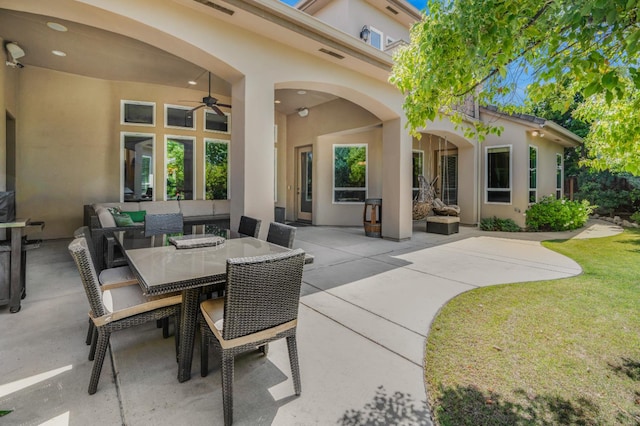 2136 E Royal Dornoch Ave, Fresno, CA 93730 - view of patio featuring an outdoor hangout area, a ceiling fan, and outdoor dining area