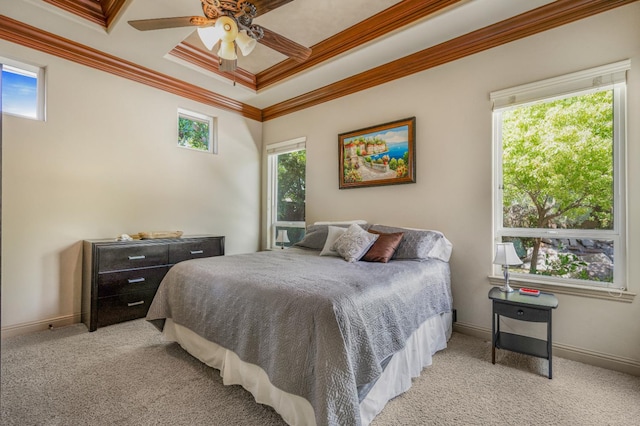 2136 E Royal Dornoch Ave, Fresno, CA 93730 - bedroom featuring crown molding, light carpet, baseboards, and ceiling fan