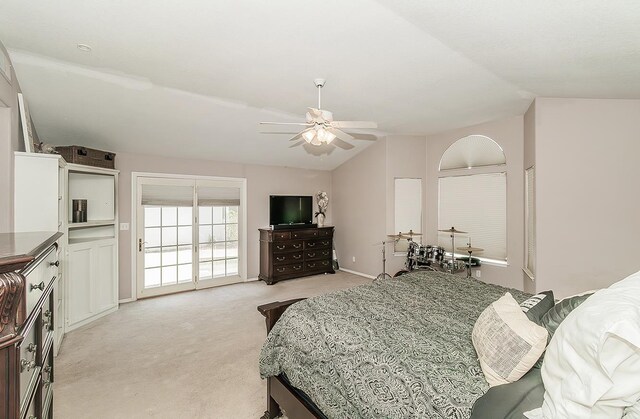 311 S Fowler Ave, Fowler, CA 93625 - bedroom with light carpet, vaulted ceiling, a ceiling fan, and baseboards