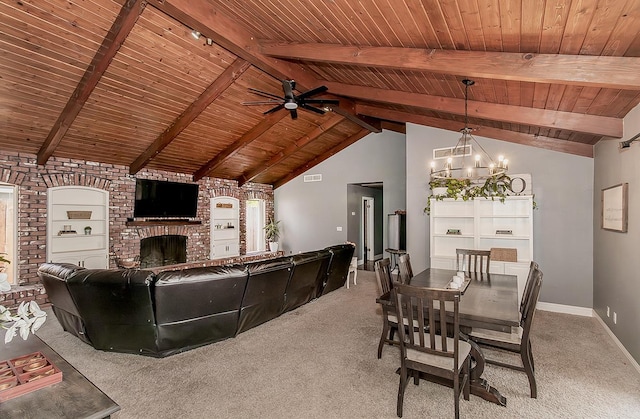 311 S Fowler Ave, Fowler, CA 93625 - living area with wooden ceiling, carpet flooring, a chandelier, a fireplace, and baseboards