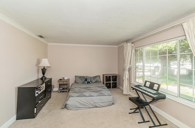 311 S Fowler Ave, Fowler, CA 93625 - carpeted bedroom featuring crown molding, baseboards, and a textured ceiling