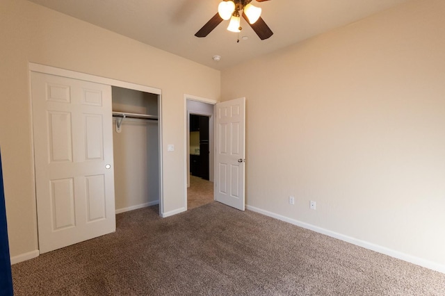 3083 N Stanley Ave, Fresno, CA 93737 - unfurnished bedroom with carpet floors, a closet, baseboards, and ceiling fan