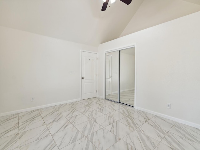 2091 E Cromwell Ave, Fresno, CA 93720 - empty room with a ceiling fan, light marble finish flooring, and high vaulted ceiling