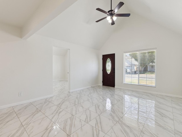 2091 E Cromwell Ave, Fresno, CA 93720 - entrance foyer with light marble finish floors, ceiling fan, and high vaulted ceiling