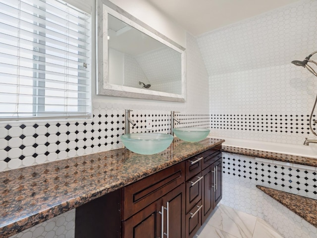 2091 E Cromwell Ave, Fresno, CA 93720 - full bath with double vanity and marble look tiles