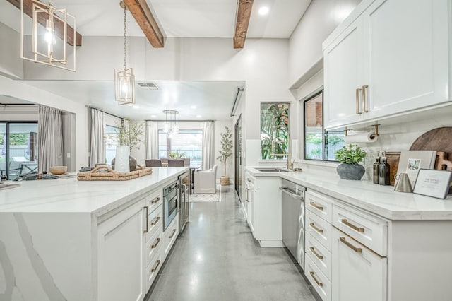 3841 W Alluvial Ave, Fresno, CA 93711 - kitchen with dishwasher, beam ceiling, white cabinets, and healthy amount of natural light