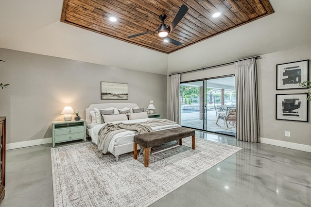 3841 W Alluvial Ave, Fresno, CA 93711 - bedroom with wooden ceiling, baseboards, access to outside, concrete flooring, and recessed lighting