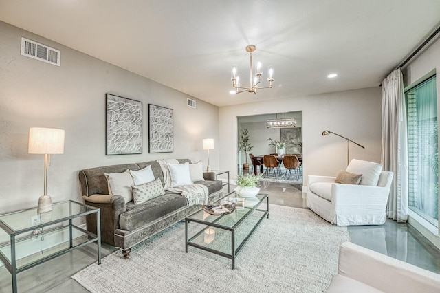 3841 W Alluvial Ave, Fresno, CA 93711 - living room featuring a chandelier and recessed lighting