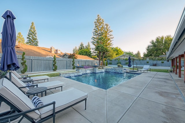 3841 W Alluvial Ave, Fresno, CA 93711 - view of swimming pool featuring a patio area, a fenced backyard, and a pool with connected hot tub