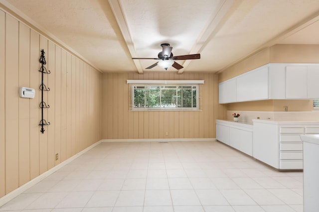 5835 E Hamilton Ave, Fresno, CA 93727 - unfurnished room featuring ceiling fan, baseboards, and wood walls