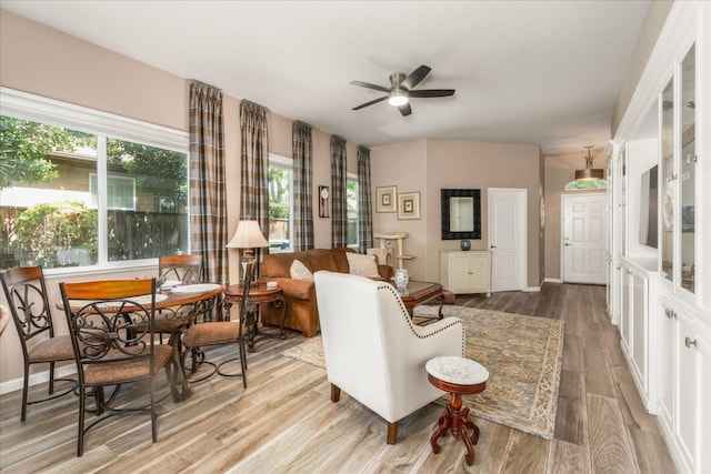 3675 Trenton Ln, Clovis, CA 93619 - living area featuring ceiling fan, wood finished floors, and healthy amount of natural light