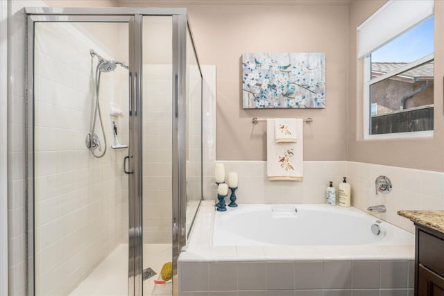 3675 Trenton Ln, Clovis, CA 93619 - bathroom with a garden tub, a shower stall, and vanity