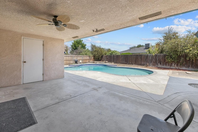 300 W Adrian Way, Hanford, CA 93230 - view of pool featuring a ceiling fan, a fenced backyard, and a patio