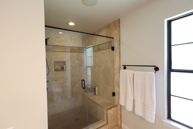 2210 W Spruce Ave, Fresno, CA 93711 - full bath with a shower stall, recessed lighting, and baseboards