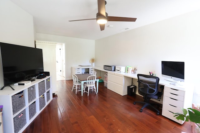 2210 W Spruce Ave, Fresno, CA 93711 - home office featuring a ceiling fan and dark wood-style flooring