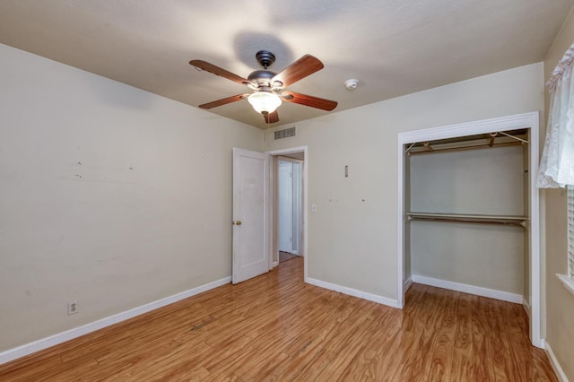 724 W Harvard Ave, Fresno, CA 93705 - unfurnished bedroom featuring light wood finished floors, baseboards, a closet, and ceiling fan