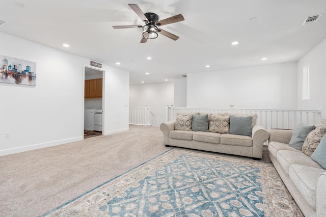 2027 N Bliss Ave, Fresno, CA 93727 - carpeted living area with ceiling fan and recessed lighting