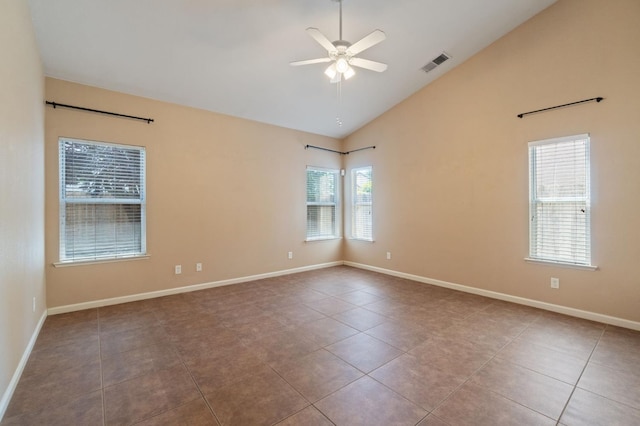 2841 E Brandon Ln, Fresno, CA 93720 - tiled spare room with ceiling fan and high vaulted ceiling