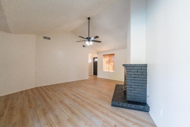 1707 Douglas Ave, Clovis, CA 93611 - unfurnished living room with light wood-style flooring, a ceiling fan, and vaulted ceiling