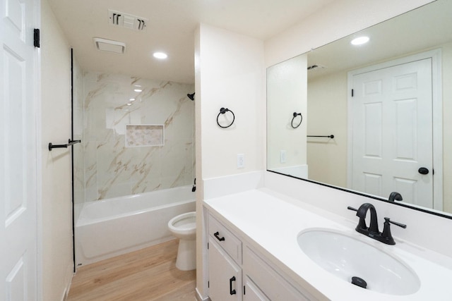 1707 Douglas Ave, Clovis, CA 93611 - bathroom with vanity, recessed lighting, wood finished floors, and tub / shower combination