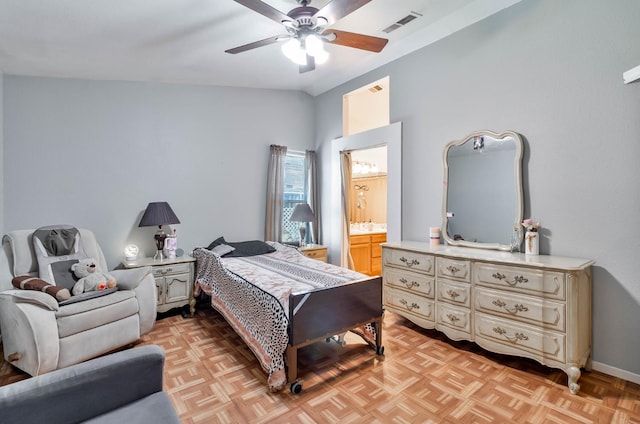 5572 W Indianapolis Ave, Fresno, CA 93722 - bedroom with ceiling fan and connected bathroom