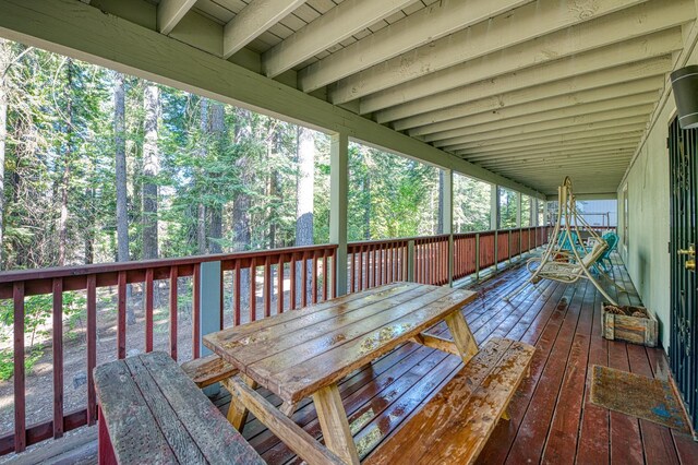 41228 Heartwood Ln, Shaver Lake, CA 93664 - wooden deck featuring outdoor dining area